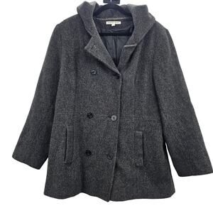Jason Kole Coat Womens Large Gray Hooded Double Breasted Peacoat Jacket Winter